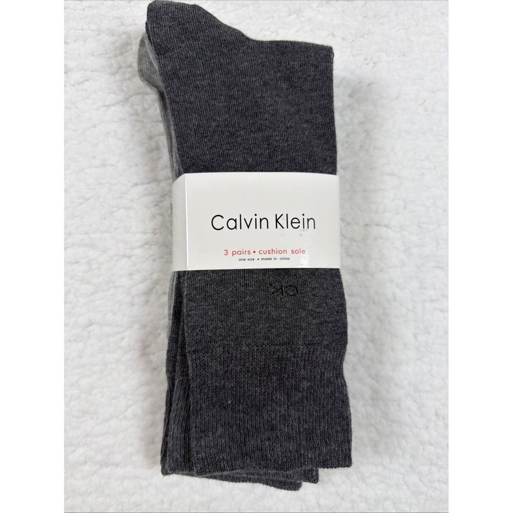Calvin Klein Men's Crew Socks 3 Pack Gray Cushion Sole Cotton US 7-12 NEW